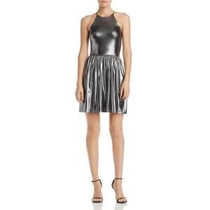 NEW AQUA Bloomindale's Silver Metallic‎ Mini Dress Size Medium Party Cocktail